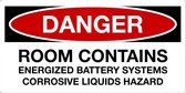 Sticker 'Danger: Room contains corrosive liquids hazard' 300 x 150 mm