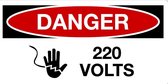 Sticker 'Danger: 220 Volts' 200 x 100 mm