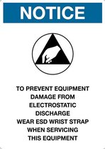 Sticker 'Notice: Prevent equipment damage wear esd wrist strap', 105 x 148 mm (A6)