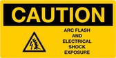 Sticker 'Caution: Arc flash and electrical shock exposure', geel, 100 x 50 mm