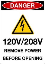 Sticker 'Danger: 120V/208V, remove power before opening' 210 x 297 mm (A4)