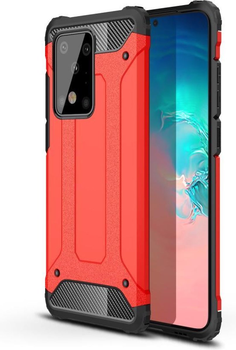 Armor Hybrid Back Cover - Geschikt voor Samsung Galaxy S20 Ultra Hoesje - Rood