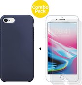 iPhone 7 iPhone 8 Telefoonhoesje  met 2 x Screenprotector | Siliconen Soft Touch Smartphone Case Back Cover  | Gehard Beschermglas | Blauw