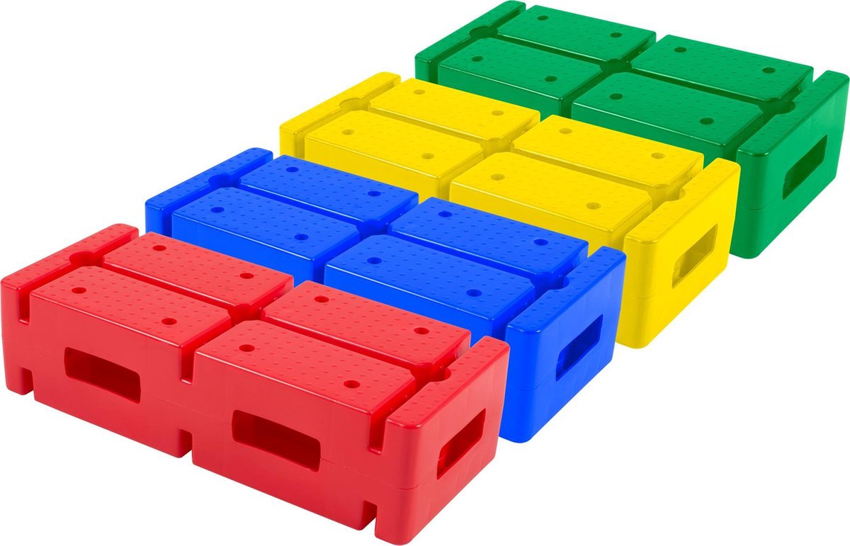 Set van 4 |Multi-functionele blokken | Voeten | Basis | Groen - Geel- Blauw en Rood - Softee