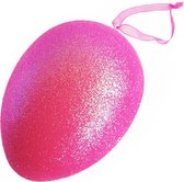 Twee Neon Roze Glitter Paaseieren - 18 cm met ophanglint