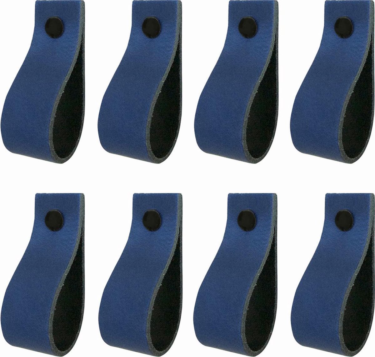 8x Leren handgrepen 'de lus' maat S - BLAUW (15,8 x 2,5 cm) - incl. 3 kleuren schroefjes (handgreepjes - leren grepen - greepjes - leren lusjes)