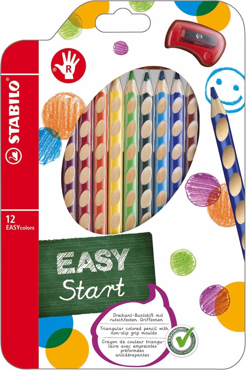 STABILO EASYcolors - Ergonomisch Kleurpotlood - Rechtshandig - Extra dikke 4.2 mm Kern - Etui Met 12