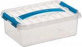 Sunware Q-Line opberg box/opbergdoos 4 liter 30 x 20 x 10 cm kunststof - Opslagbox - Opbergbak kunststof transparant/blauw