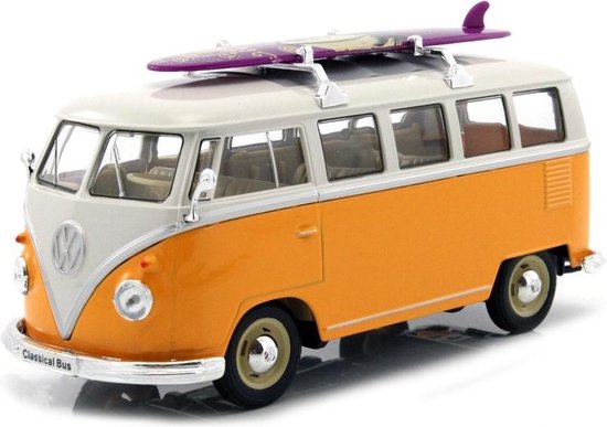 periodieke omverwerping opzettelijk 1963 Volkswagen T1 Bus met surfplank (Geel) 1/24 Welly - Modelauto -  Schaalmodel -... | bol.com
