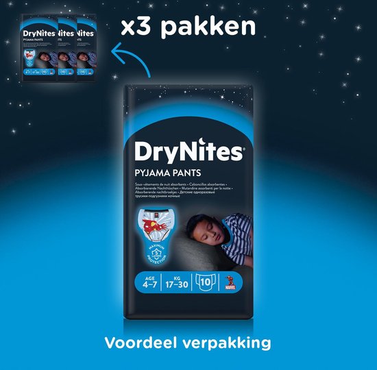 DryNites luierbroekjes - jongens - 4 tot 7 jaar (17 - 30 kg) - 30 stuks - voordeelverpakking - DryNites