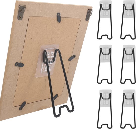 6 stuks - Fotolijst Standaard – Zwart RVS Displayhouder 13 cm – Zelfstandig Staand Zonder Boren of Spijkers – Fotohouder voor Tafel of Kast – Geschikt voor Fotolijsten van 15 t/m 26 cm – Stevige Ondersteuning – Ideaal voor Thuis