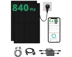 LDY - Zonnepanelen met Stekker - Zonnepanelen Plat Dak - Zonnepanelen Compleet Pakket - Binnen 3 jaar Terugverdiend - 840Wp panelen + 600W Micro omvormer - Full Black - Garantie - Plug & Play