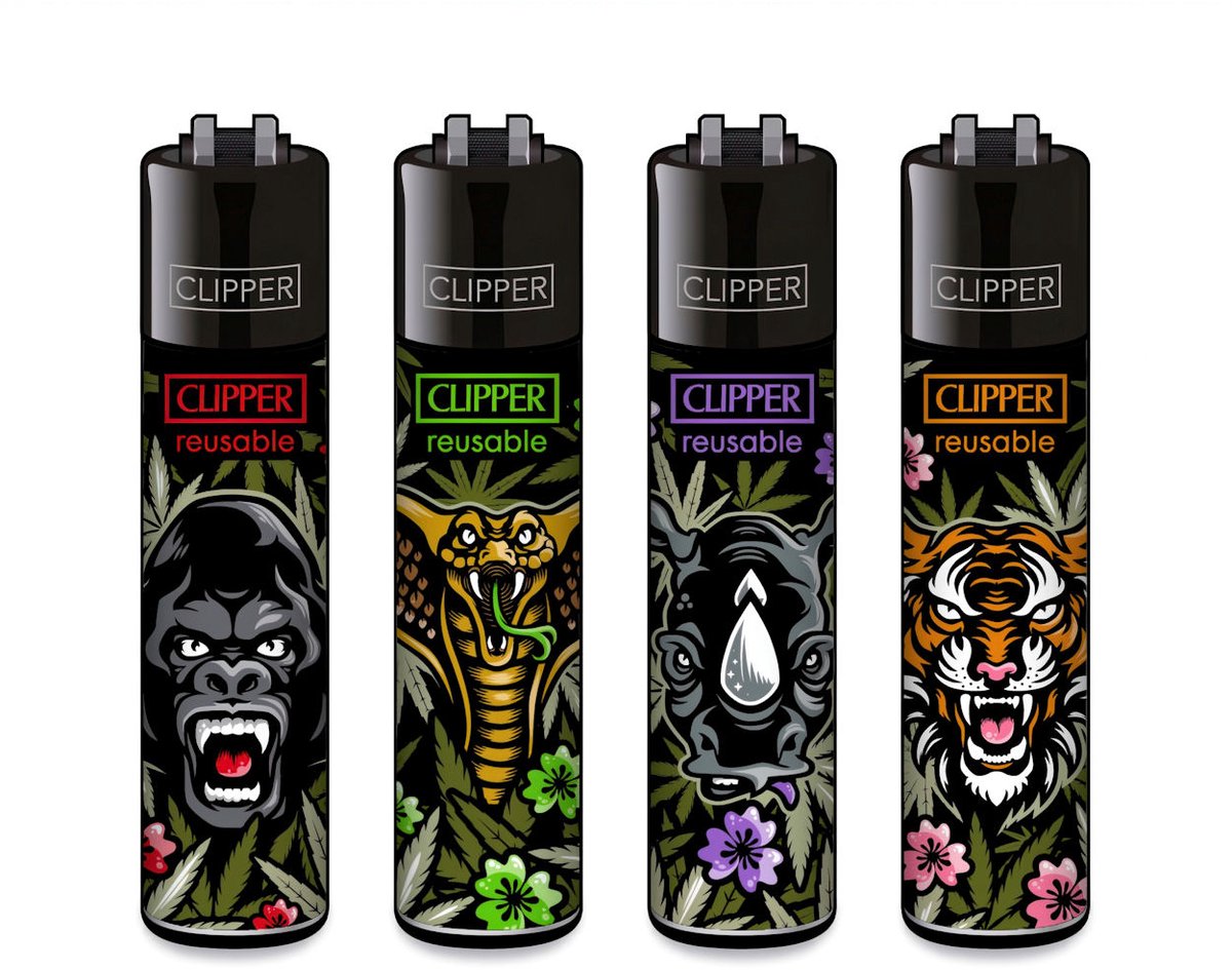 Clipper Classic Large Aanstekers "Jungle Weed" (4 Stuks)