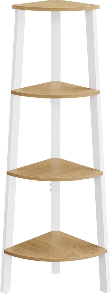 MAZAZU - Hoekkast - Boekenkast - Ladderkast - Bruin en Wit - 33.4x33.4x125