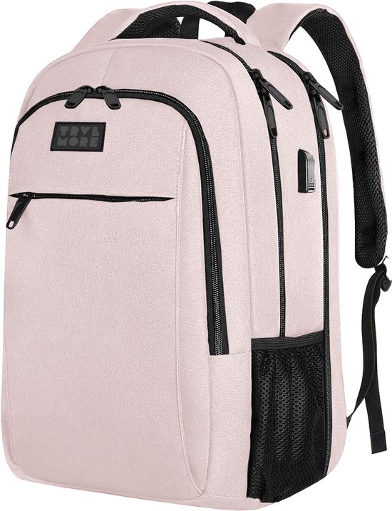 Sac à dos TRVLMORE - 28 L - 15,6 pouces - Sac à dos pour ordinateur portable avec port USB - Antivol - Homme et femme - Sac - Garantie à vie - Rose