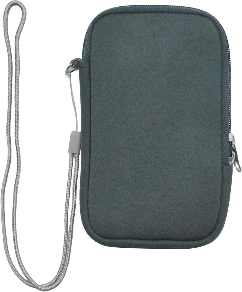 Allecto Plus - Universele Neopreen Telefoonhoes met Rits - Grijze Schokbestendige Telefoontas met Nekriem