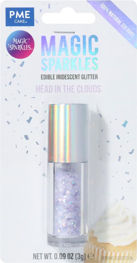 Verpakking van PME Magic Sparkles eetbare glitters, kleur 'Head in the Clouds'.