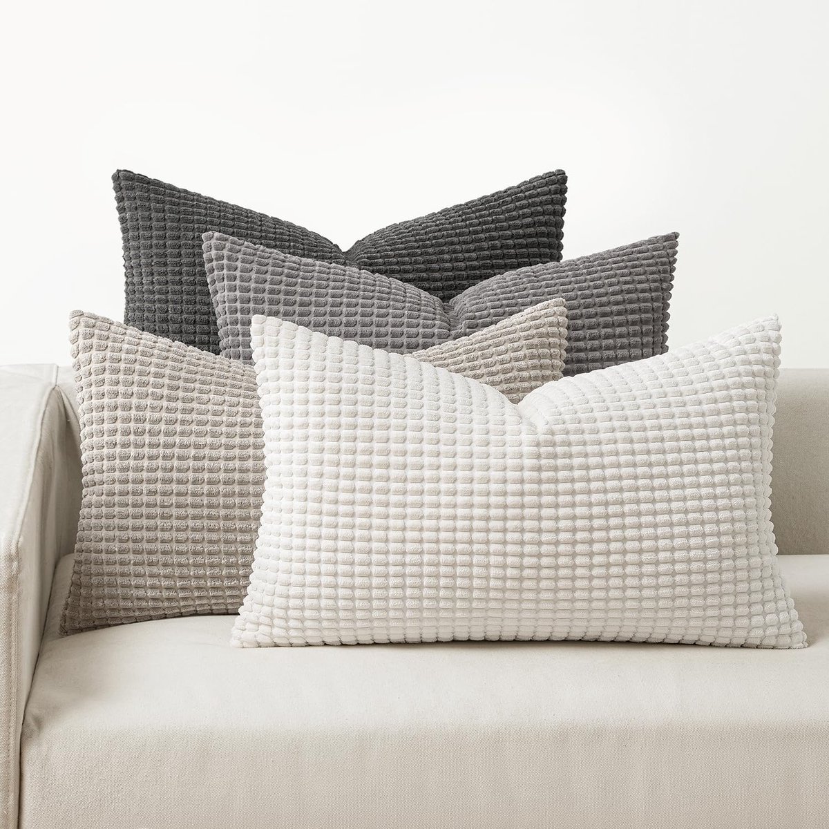 Unyqoos Set van 4 stijlvolle grijze kussenslopen voor bank, woonkamer en slaapkamer, 40 x 60 cm wit