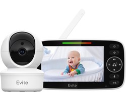 Evite Babyfoon met Camera – Op Afstand Bestuurbaar – Babymonitor met Geluidsdetectie – Full HD & 5.0 Inch Scherm – Baby Camera – Night Vision – Wit