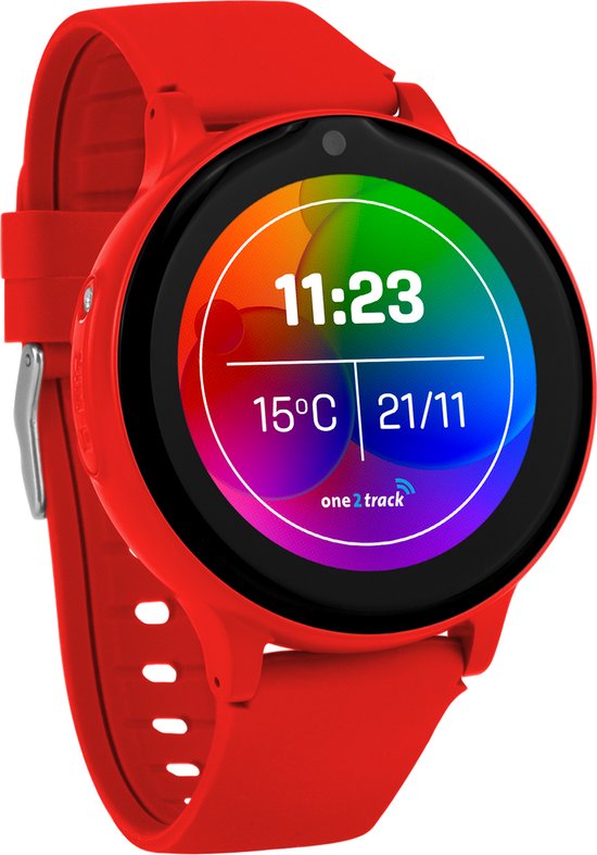 one2track Connect ONE rood | GPS horloge voor kinderen | Bekijk de locatie van je kind. Stel veilige zones in. En videobellen met de leukste smartwatch voor kinderen
