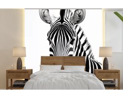 Behang - Fotobehang Zebra - Close-up - Zwart - Strepen - Breedte 240 cm x hoogte 240 cm