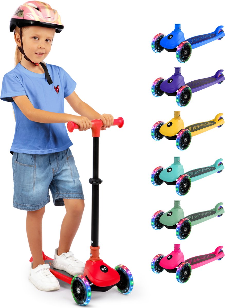 SereneLife Kinderstep – 3-Wiel Step – Opvouwbare Step met Verstelbare Hoogte – LED Verlichting – Verstelbaar Stuur – Antislip Voetplaat – Step voor Jongens en Meisjes