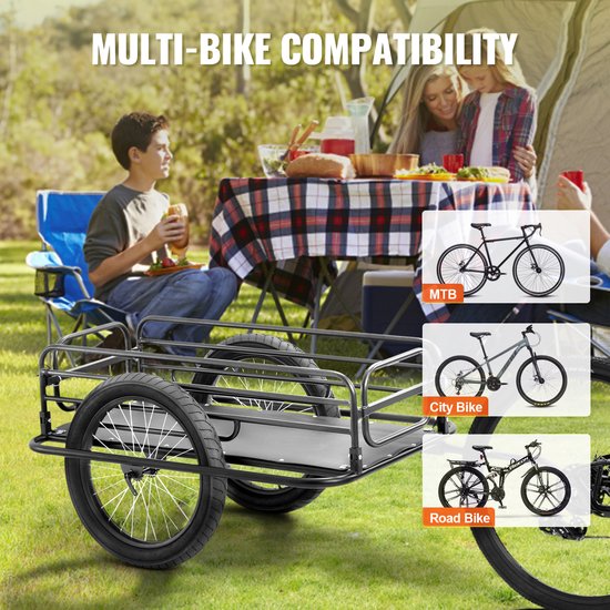 Fietskar, Draagvermogen 125 Kg, Robuuste Opvouwbare Fietskar, Opvouwbaar en CoMpact, Snelspanner, Universele Trekhaak, 20 Inch Wielen, Geschikt voor de Meeste Fietsen — afbeelding 5