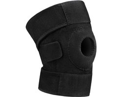 Kniebrace - Sportkniebeschermer - Ademend - Met vier veren aan de binnenkant - Verstelbaar Klittenband - Unisex - Kniebandage met steunbrace - Kniebrace voor peesontstekingen, hardlopen, bergbeklimmen - 1 Stuk - Zwart