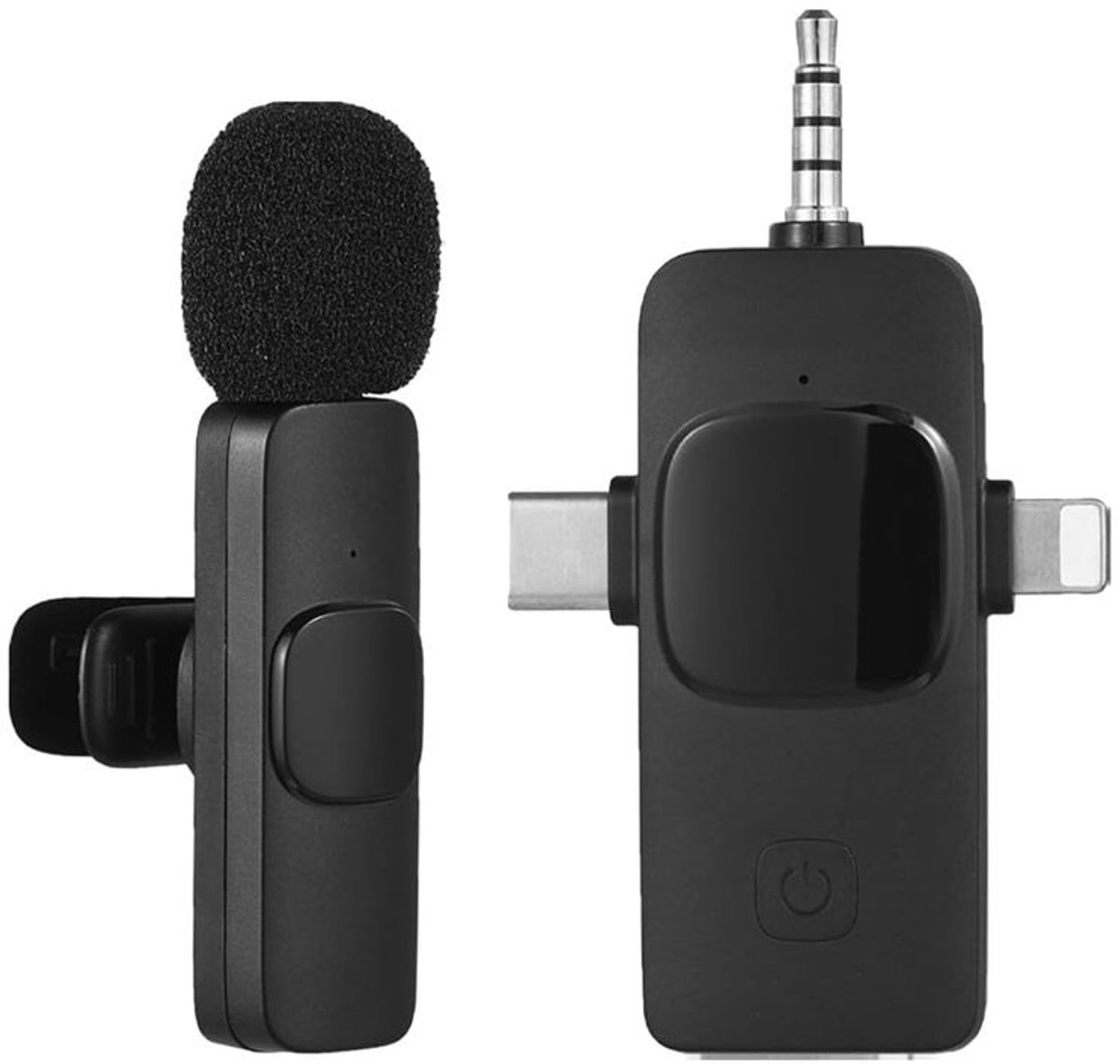 3-in-1 Draadloze Dasspeldmicrofoon - Lavalier met 3.5mm Jack AUX + USB-C + 8-Pin - geschikt voor iPhone, Android en Camera - Noise Cancelling - zwart