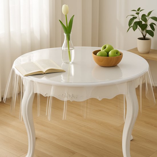 Protège-table rond en PVC transparent - Ø 180 cm - Nappe fine et imperméable - Protection antidérapante de haute qualité pour intérieur et extérieur - Épaisseur 0,2 mm - Protège-table - Nappe - Nappe ronde