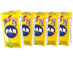 Pan Wit fijn maïsmeel, voorgekookt, Colombia - Venezuela, zak 1,0 kg - Harina de Maiz Blanco precocida, 1 kg, 5-pack 5 x 1 kg met Kajal Sticker