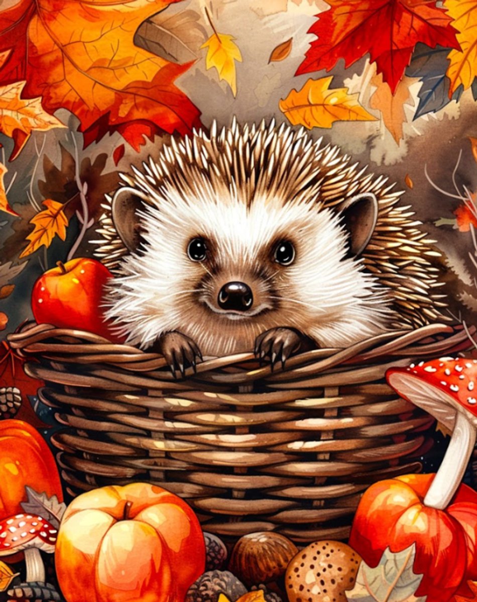 Diamond Painting - Canvas op houten frame - Egel in de Herfst - 30 x 40 cm - VA813