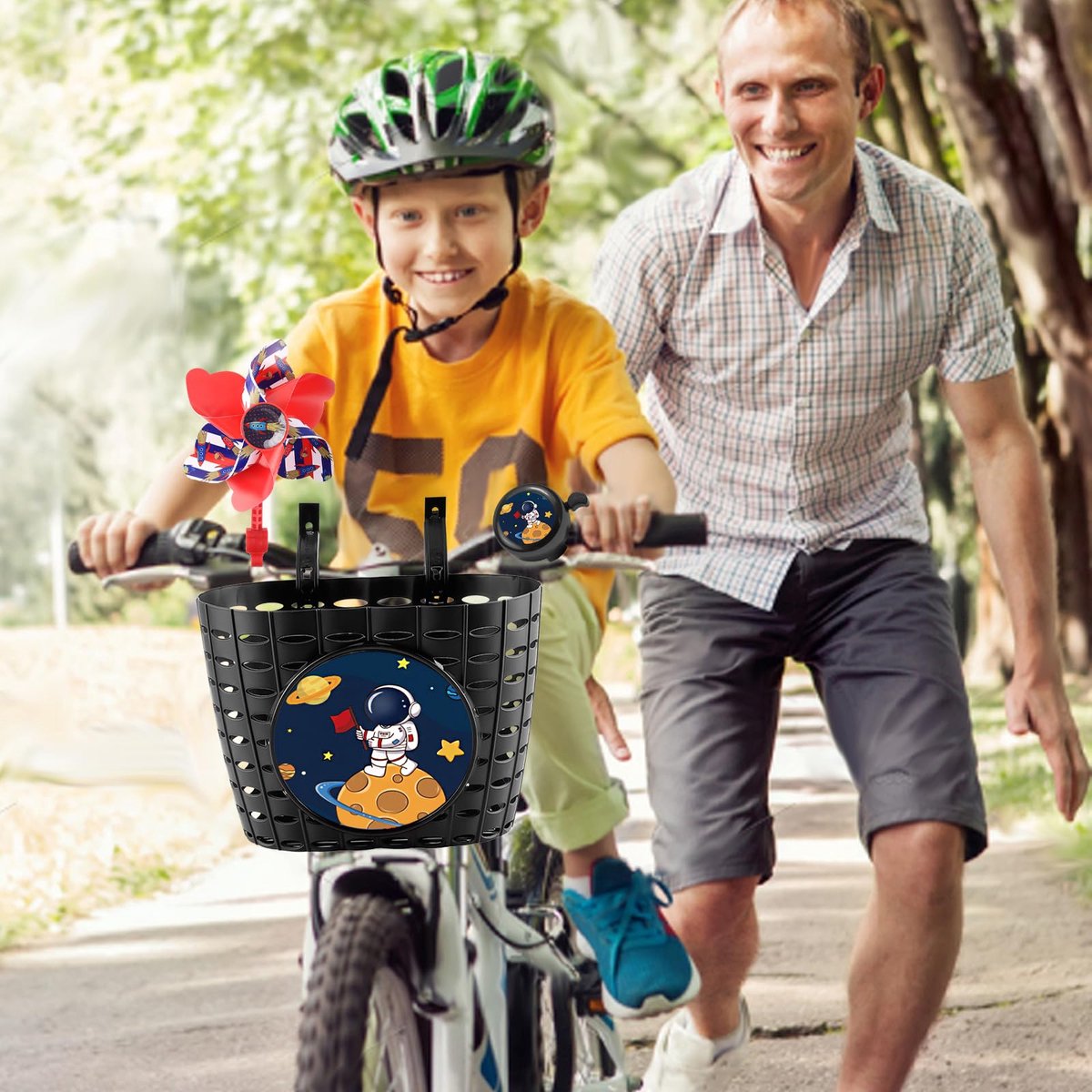 Ibenzoa® Fietsaccessoireset voor Kinderen met Gevlochten Mand, Kwasten en Stickers