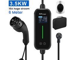 Junsun EV Mobiele Thuislader 3,5kW met APP & Schuko - 16A 1-fase 6M Laadkabel - 230V EV-oplader met LCD Digitaal Display - Geschikt voor Elektrische Auto's - IP55 Regenbestendig - IEC62196-2 & IP67 zwart