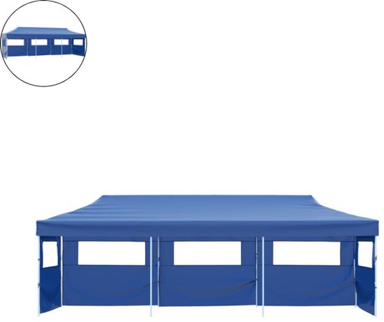 Easy up 3x3m blauw luxe zonder zijwanden partytent opvouwbaar - Koop-een- partytent.nl