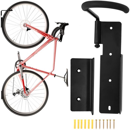 MOSHAY Fietshouder, wandhouder voor fiets, indoor fietsopslag, fietsophanging van aluminium en hout, walnoot