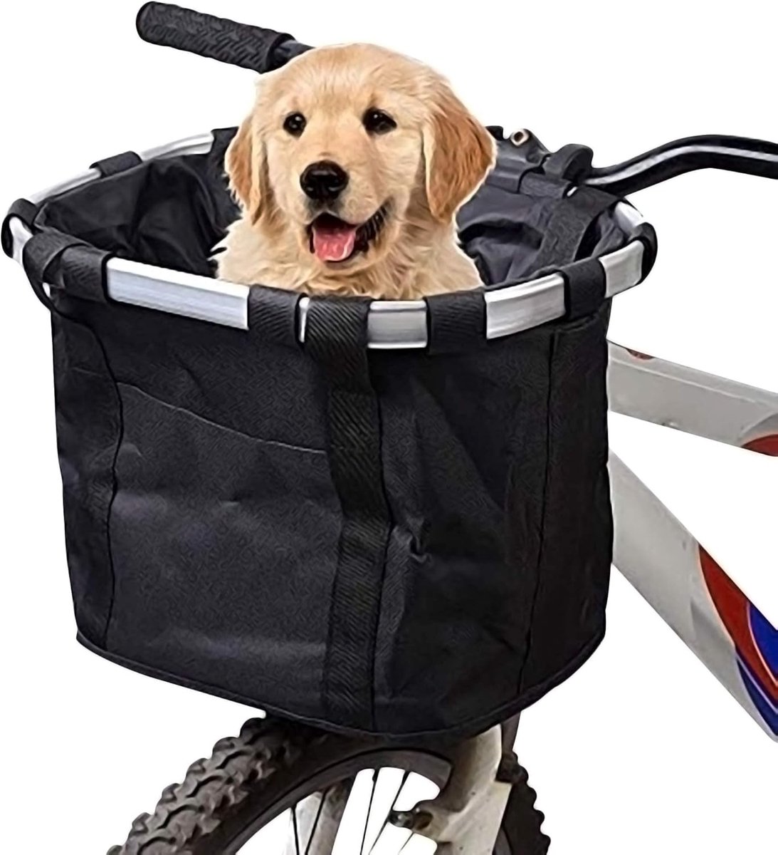 Fietsmand - Hondenfietsmanden - Stylvolle fietsmand - Fietsmand Hond Afneembaar - Geschikt Voor kleine hondjes MAX 5 KG - Hondenmand Fiets Voorop - Hoge Kwaliteit - Universeel - Polyester - Waterdicht - snel afneembaar - grote inhoud - Zwart