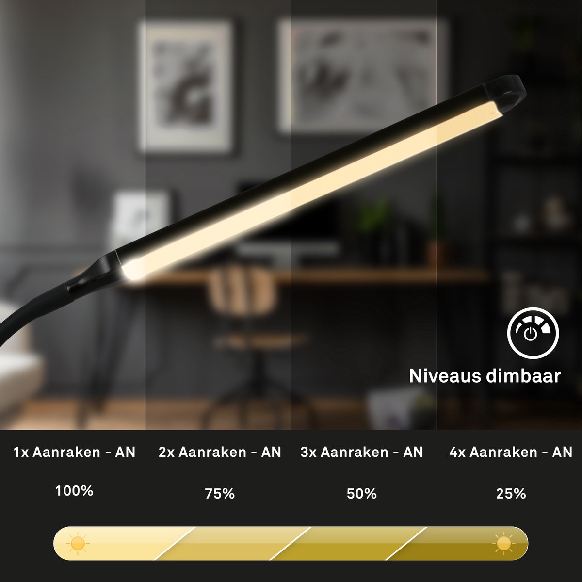 BRILONER - Tafellamp - bureaulamp - zwenkbaar - warm wit licht 3000K - dimbaar - geheugenfunctie - 37 x 13 x 47 cm - zwart thumbnail 6