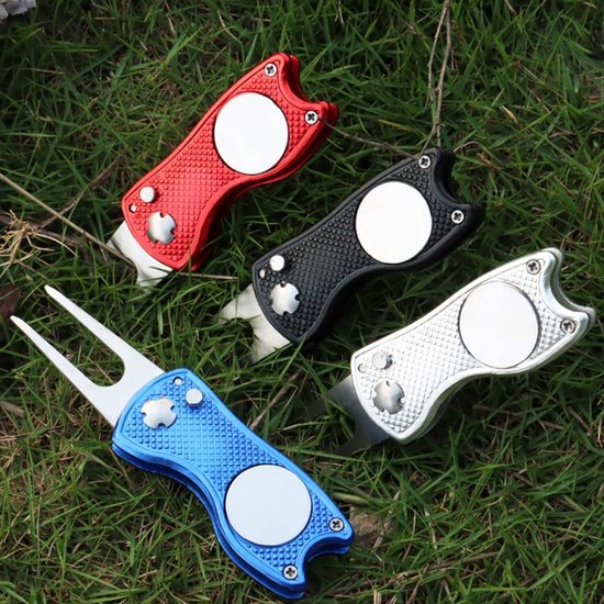 Allecto Plus - 2 Stuks Golf Groene Reparatie Pitch Vork - Inklapbaar met Pop-Up-Knop en Magnetische Kogelmarkering - Golf Accessoires voor Buitenactiviteiten van Allecto Plus — afbeelding 3