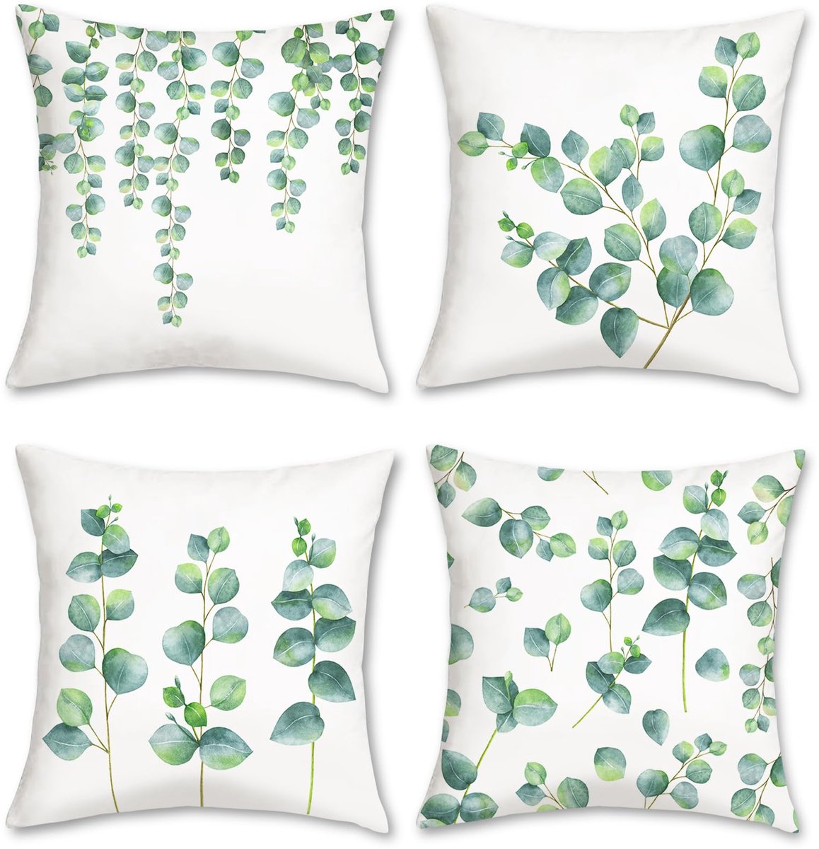 Ibenzoa Set van 4 decoratieve kussenslopen met eucalyptus print voor bank en woondecoratie kleur1