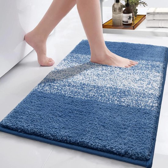 Bath Mats 80 x 120cm Non-slip Machine Washable Bathroom Mat Microfiber Absorbent Soft Bath Rug Blue
