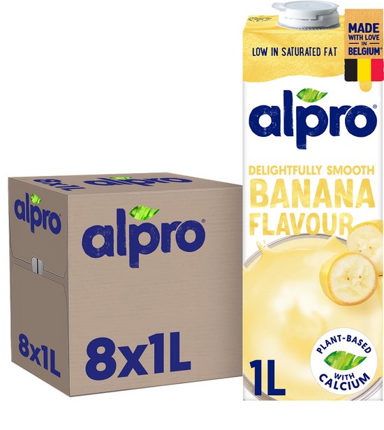 Alpro Boisson végétale au soja Banane - Sans lactose et sans gluten - 8 x 1 L