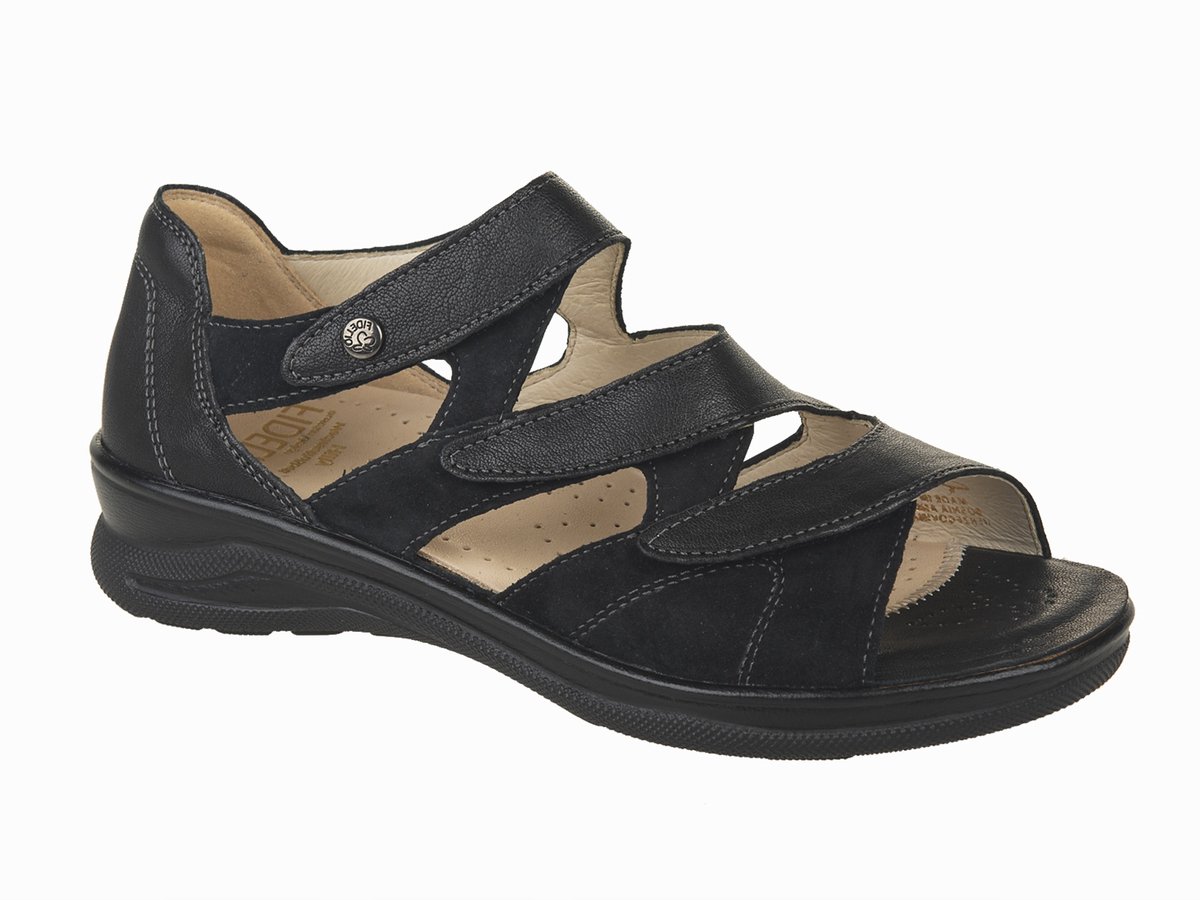 Fidelio-art 496016 60-zwart-leer-dames-sandaal-3klit-dichte hiel-maat 38