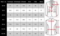 Maattabel met afmetingen in cm voor herenblazers: voorlengte, achterlengte, schouder, borst, taille, mouw. Maten van EU XS tot EU 3XL.