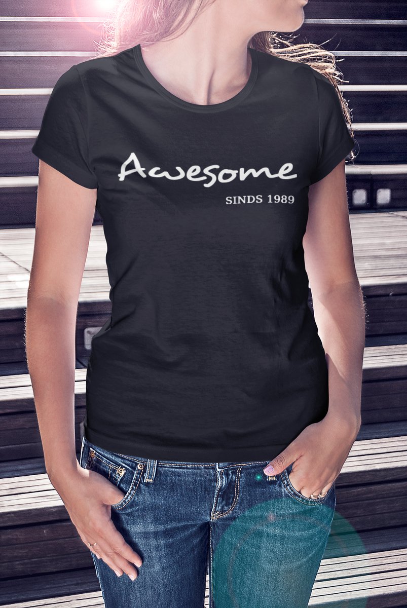 1989 Jaar Zwart T-shirt dames - Maat XXL - Awesome - Verjaardag Cadeau vrouw - Limited Edition