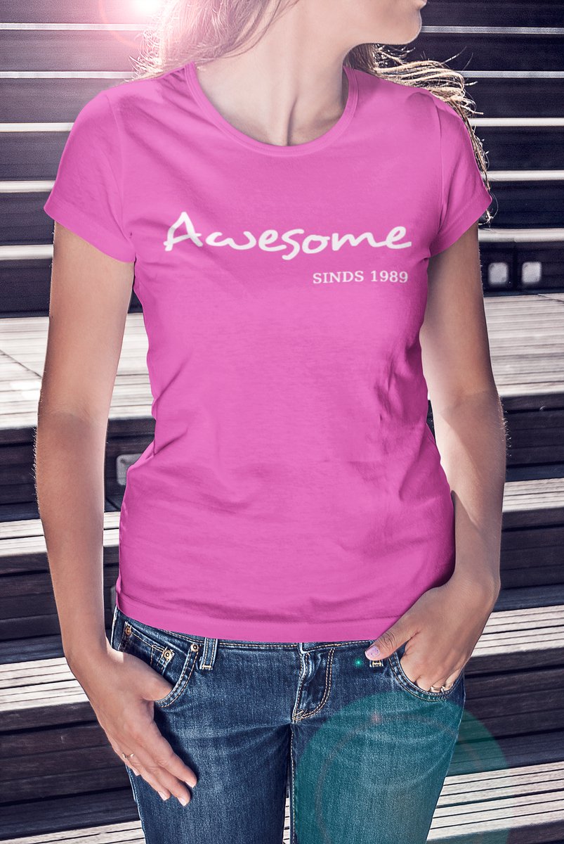 1989 Jaar roze T-shirt dames - Maat XL - Awesome - Verjaardag Cadeau vrouw - Limited Edition