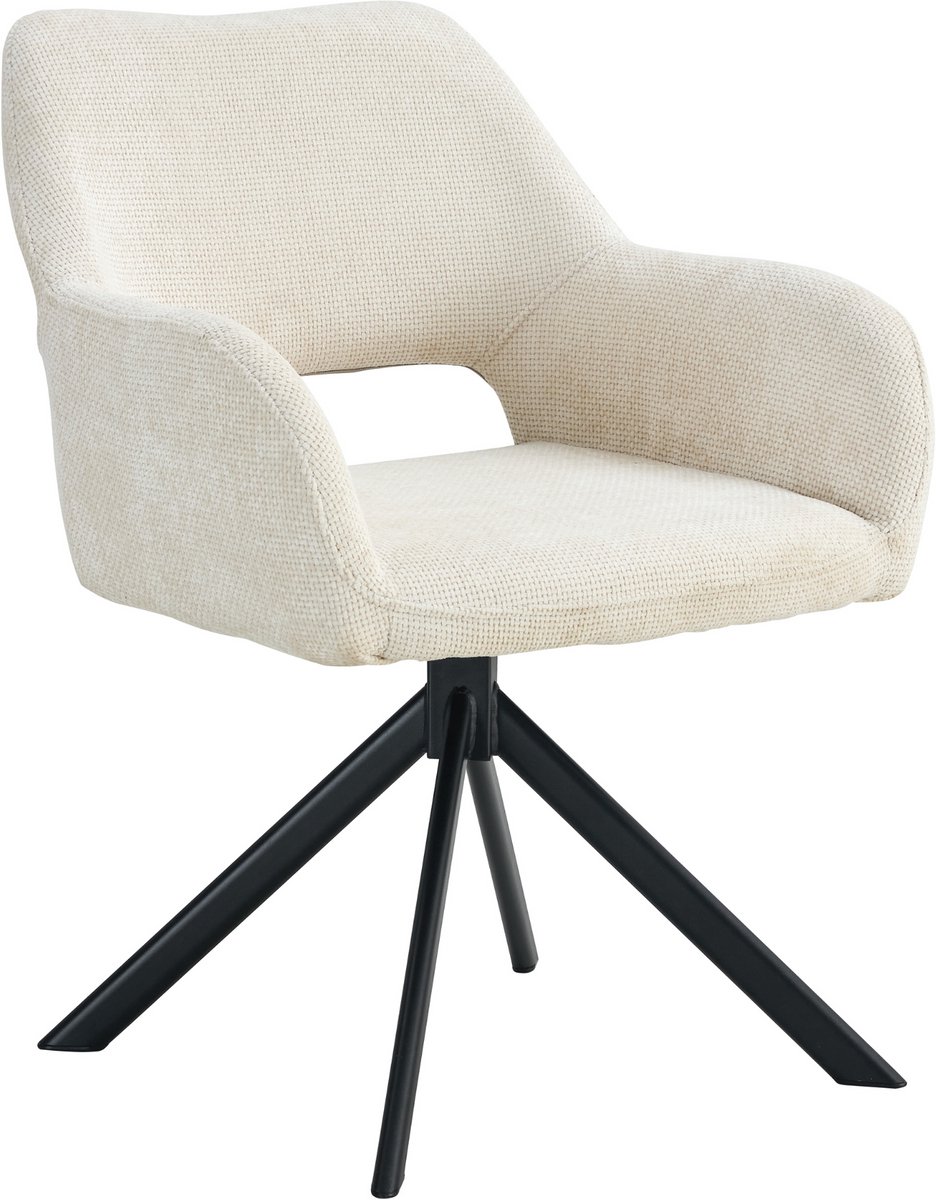 Ams Living® Eetkamerstoel Draaibaar | Luxe afwerking | Stof | Kleur Beige Gebroken Wit | Eettafel Stoelen | Design Stoelen Eettafel