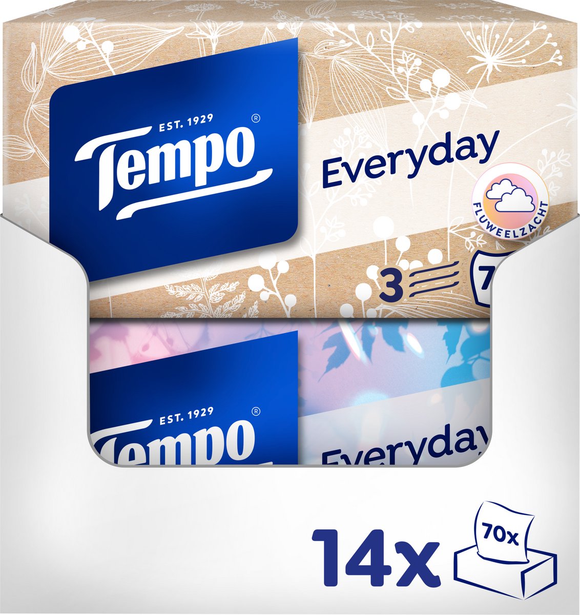 Goedkoopste Tempo tissues - Everyday - Voordeelbox - 14 x 70 stuks = 980 zakdoekjes