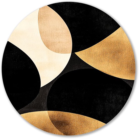 Abstracte kunst in zwart en goud - Abstract schilderij rond - Wandobject rond vormen - Art Deco - Forex ronde decoratie - Metalen wanddecoratie - muurcirkel forex 100x100 cm