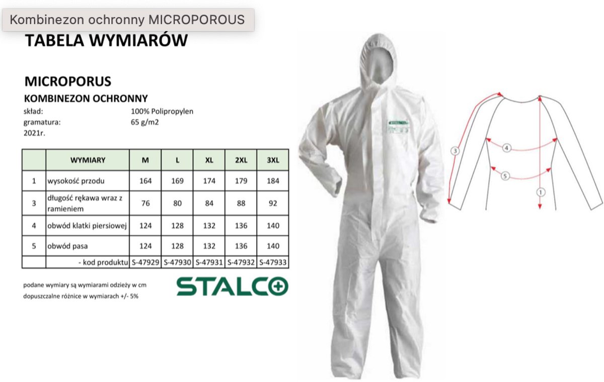 Stalco Wegwerpoverall Wit XL – Microporeus & Ademend – Type 5/6 Bescherming – Stof- & Spatdicht